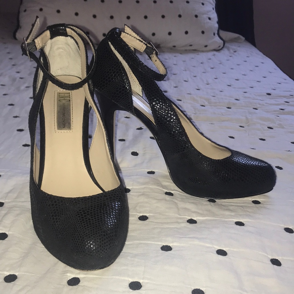 INC Black strappy heels
